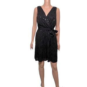 Express black all over sequins dress sleeveless v neck tie stretchy waist size S